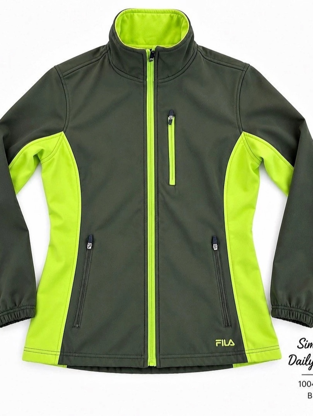 FILA Women’s M Softshell Jacket Gray Neon Green Fleece Full Zip